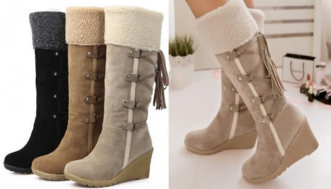 Women s Fur Lined Knee High Boots 3 Colours 3 Sizes
