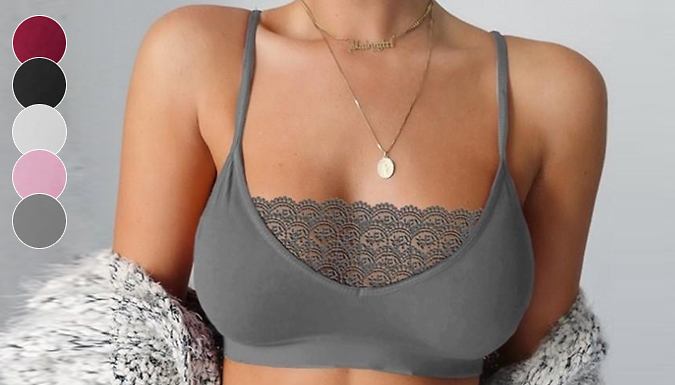 1, 3 or 5 Lace-Panel Comfortable Bralettes - 2 Colours & 4 Sizes